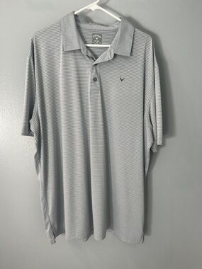 Callaway Men's Light Gray Thin-Striped Performance Polo